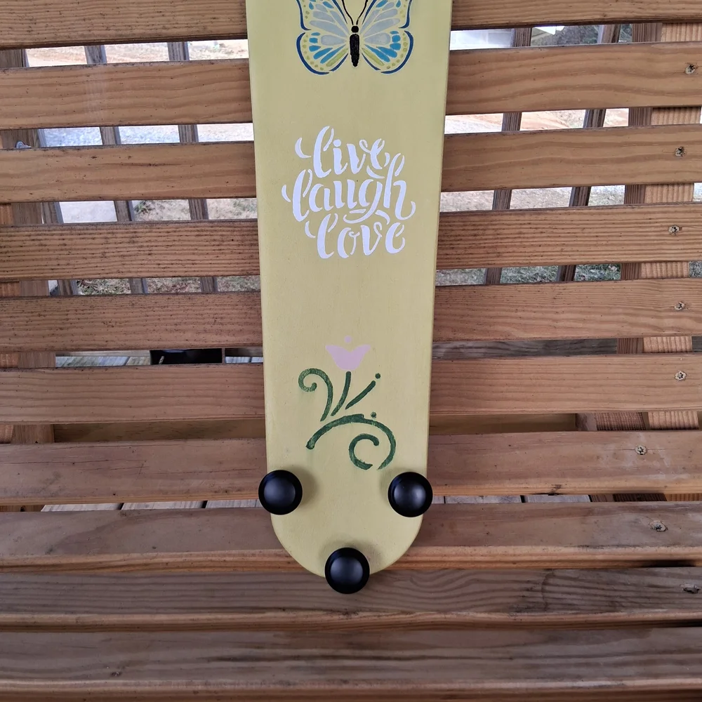 Live Laugh Love Yellow Wall Hook Rack with Butterfly Accent